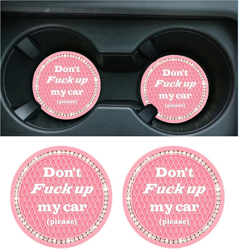 2 PCS Bling Car Cup Coaster, 2.75 Inch Anti-Slip Cup Holder Insert Coasters, Crystal Rhinestone Auto Drink Car Cup Mat for Women Girls, Universal Interior Car Accessories (Pink)