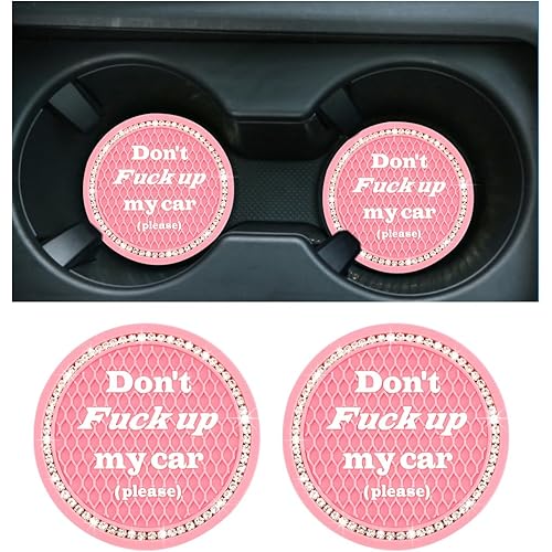 2 PCS Bling Car Cup Coaster, 2.75 Inch Anti-Slip Cup Holder Insert Coasters, Crystal Rhinestone Auto Drink Car Cup Mat for Women Girls, Universal Interior Car Accessories (Pink)