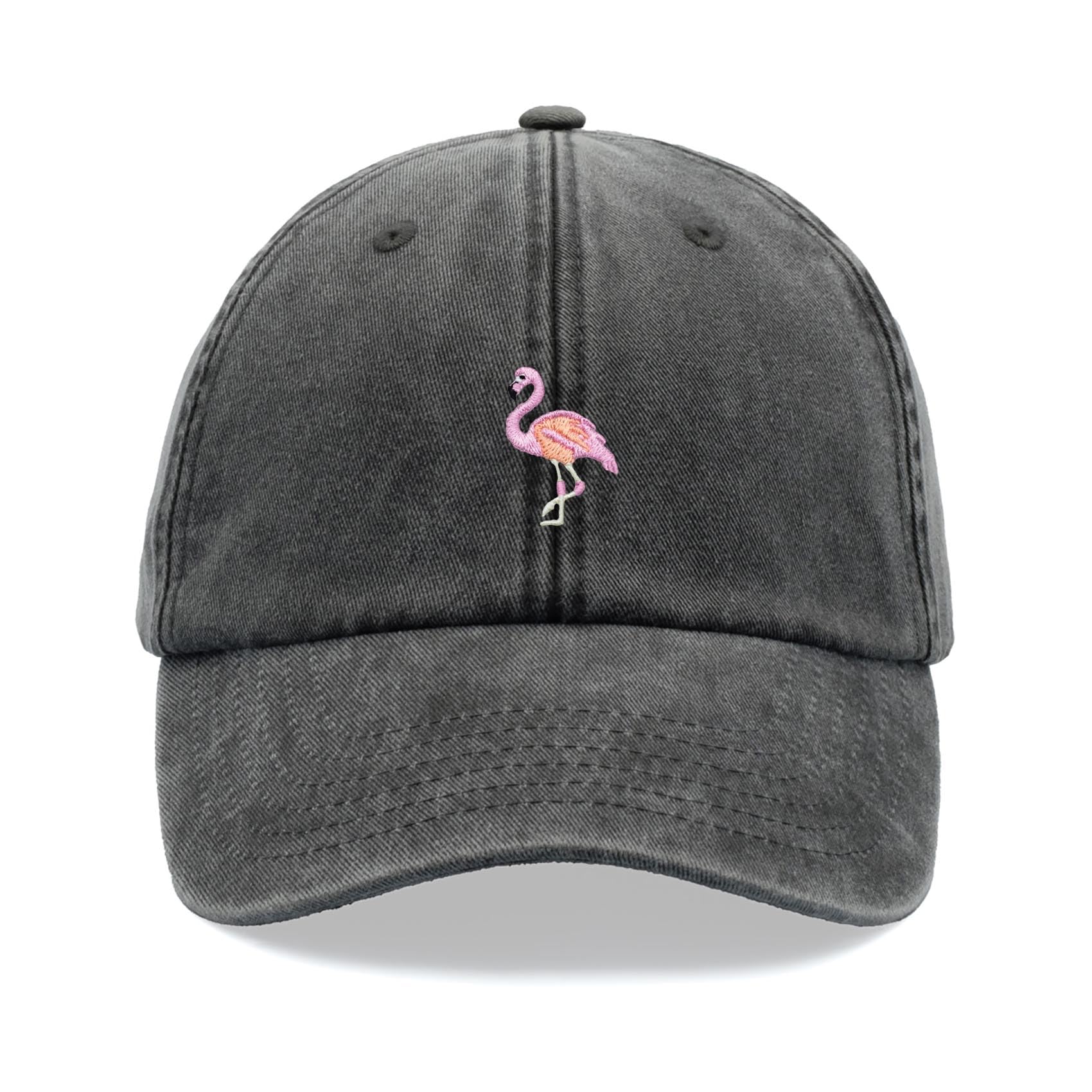 Cap Base Unisex Black Flamingo Baseball Cap Vintage Washed Dad Hat Low Profile Adjustable