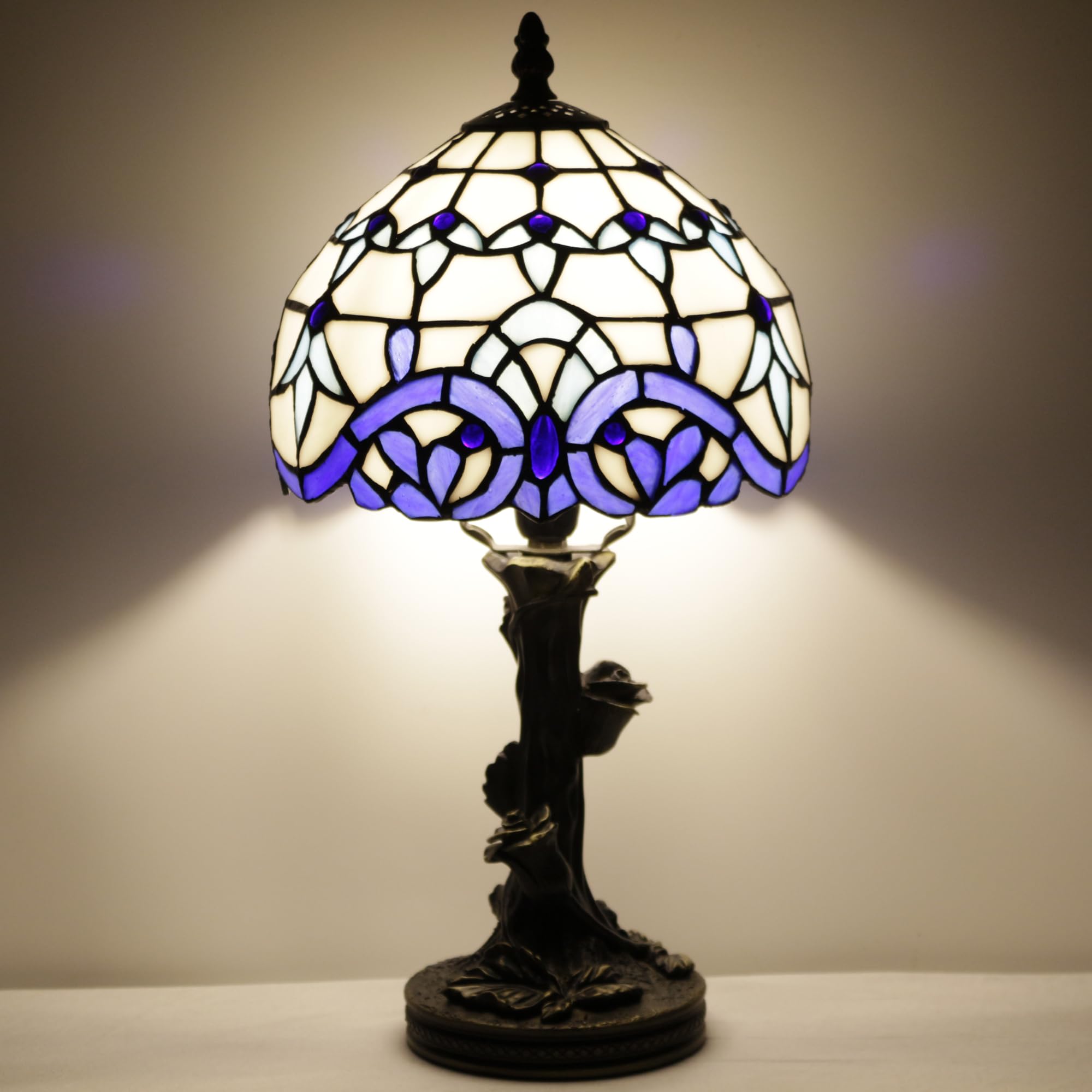 Small Tiffany Table Lamp Stained Glass Desk Lamp White Baroque Style Bedside Desk Light Mini Accent Desk Memory
