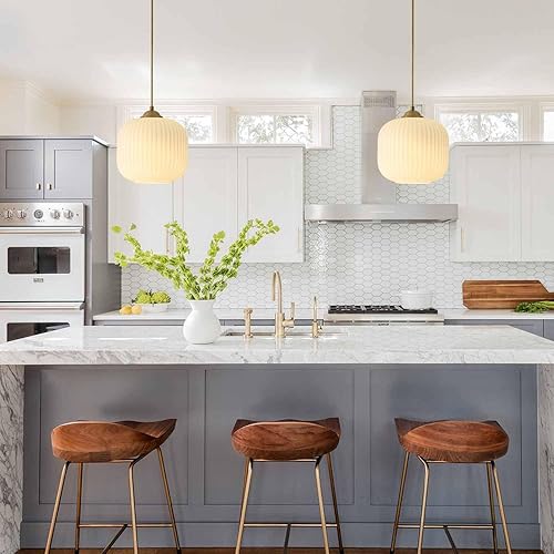 Miniatura 5 de KCO Iluminación moderna de cristal blanco dorado lámpara colgante de latón contemporáneo latón isla de cocina comedor lámpara colgante industrial