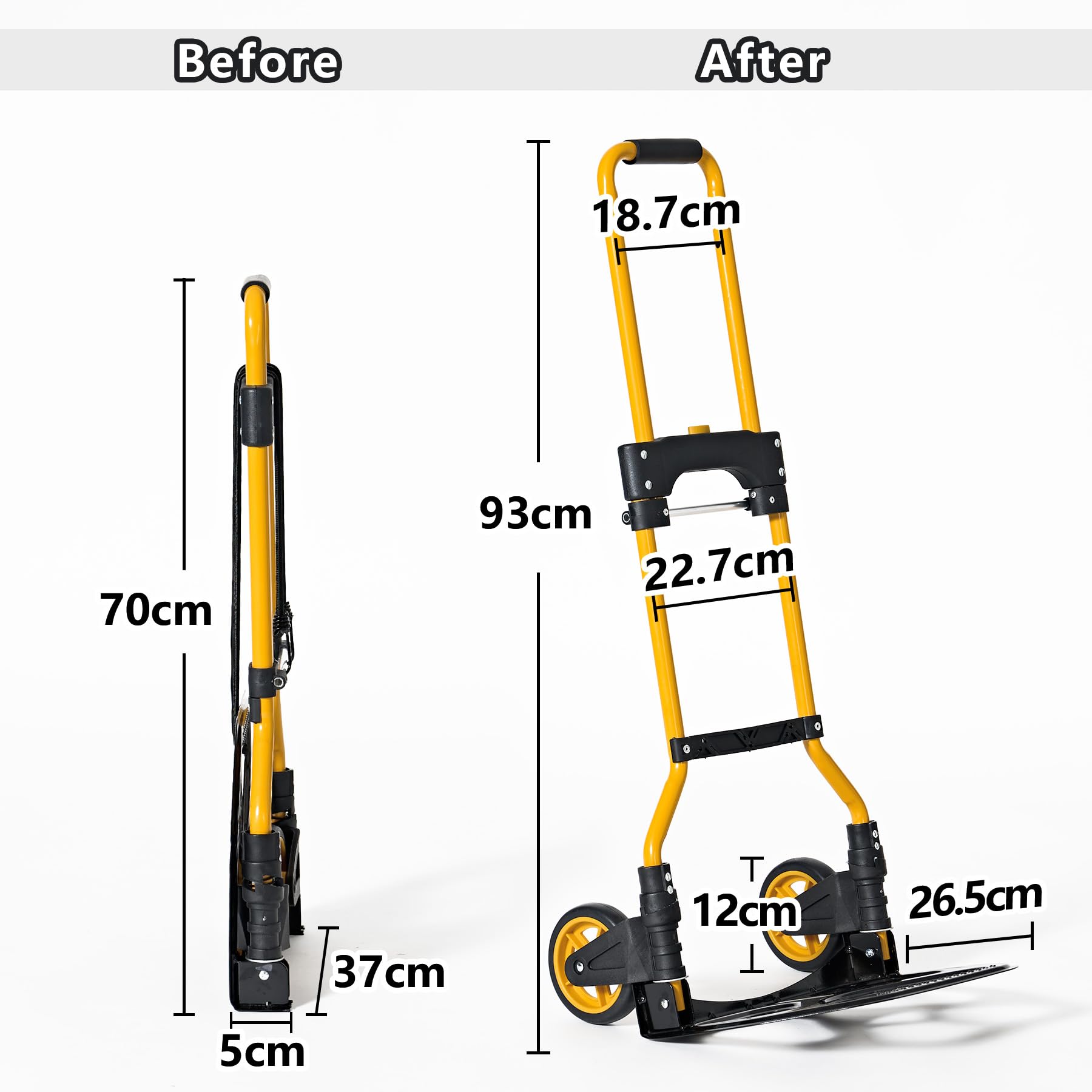 Carrello Pieghevole Leggero 80 Kg – Trolley A Mano Con Ruote In Gomma Solida, Compatto Per Acquisti E Magazzino