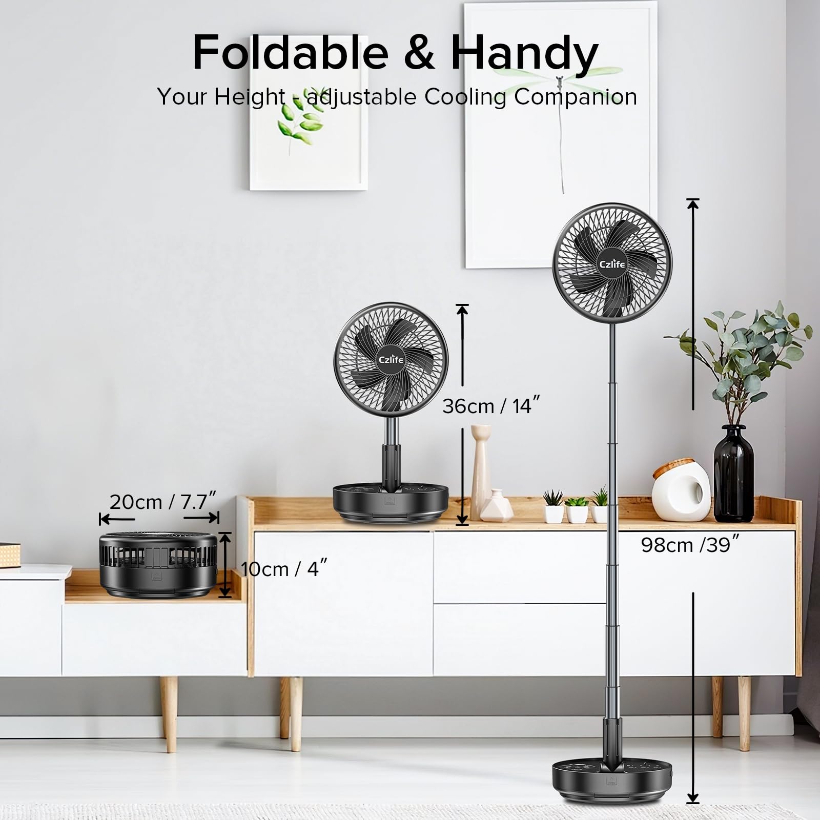 Czlife F9 Ventilador portátil, 10000 mAh, recargable, alimentado por batería para viajes, dormir, camping, dormitorio, al aire libre, escritorio de suelo, ventilador USB inalámbrico con control remoto