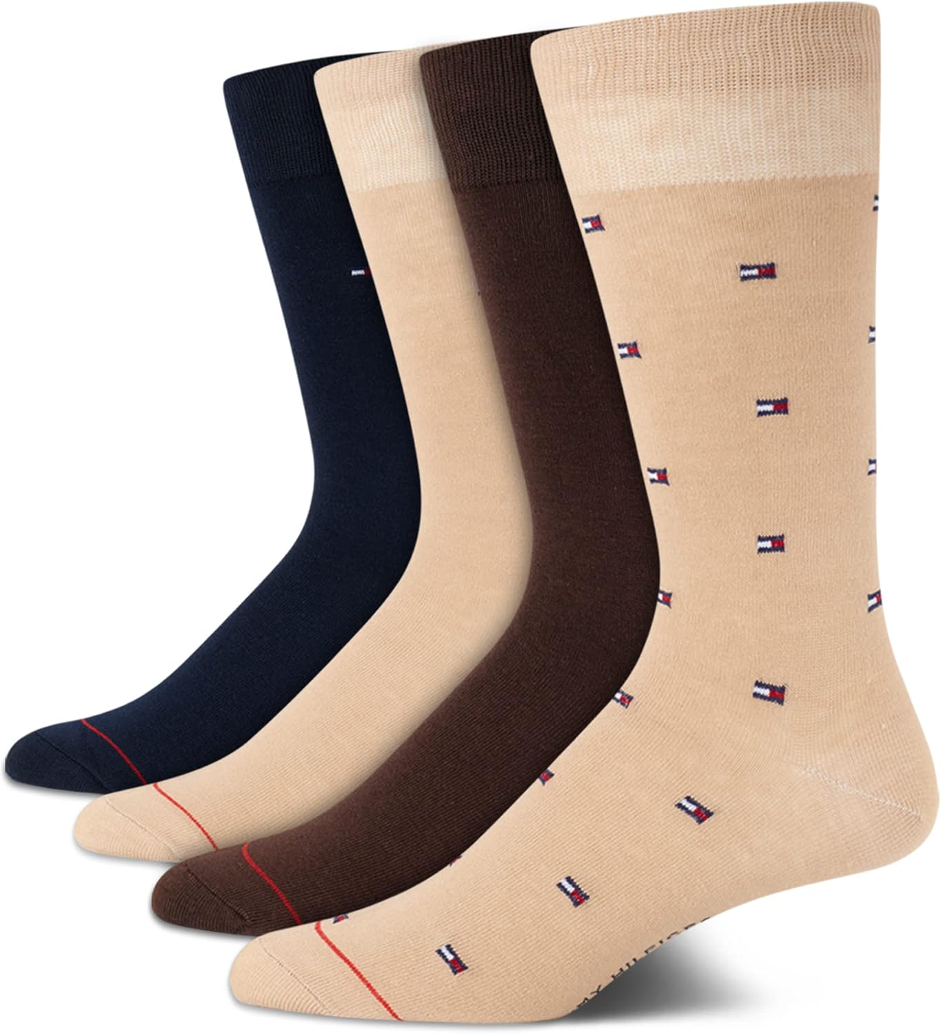 Tommy Hilfiger Mens Dress Socks - 4 Pack Lightweight Cotton Blend Everyday Crew Work Socks for Men for Casual & Formal Wear