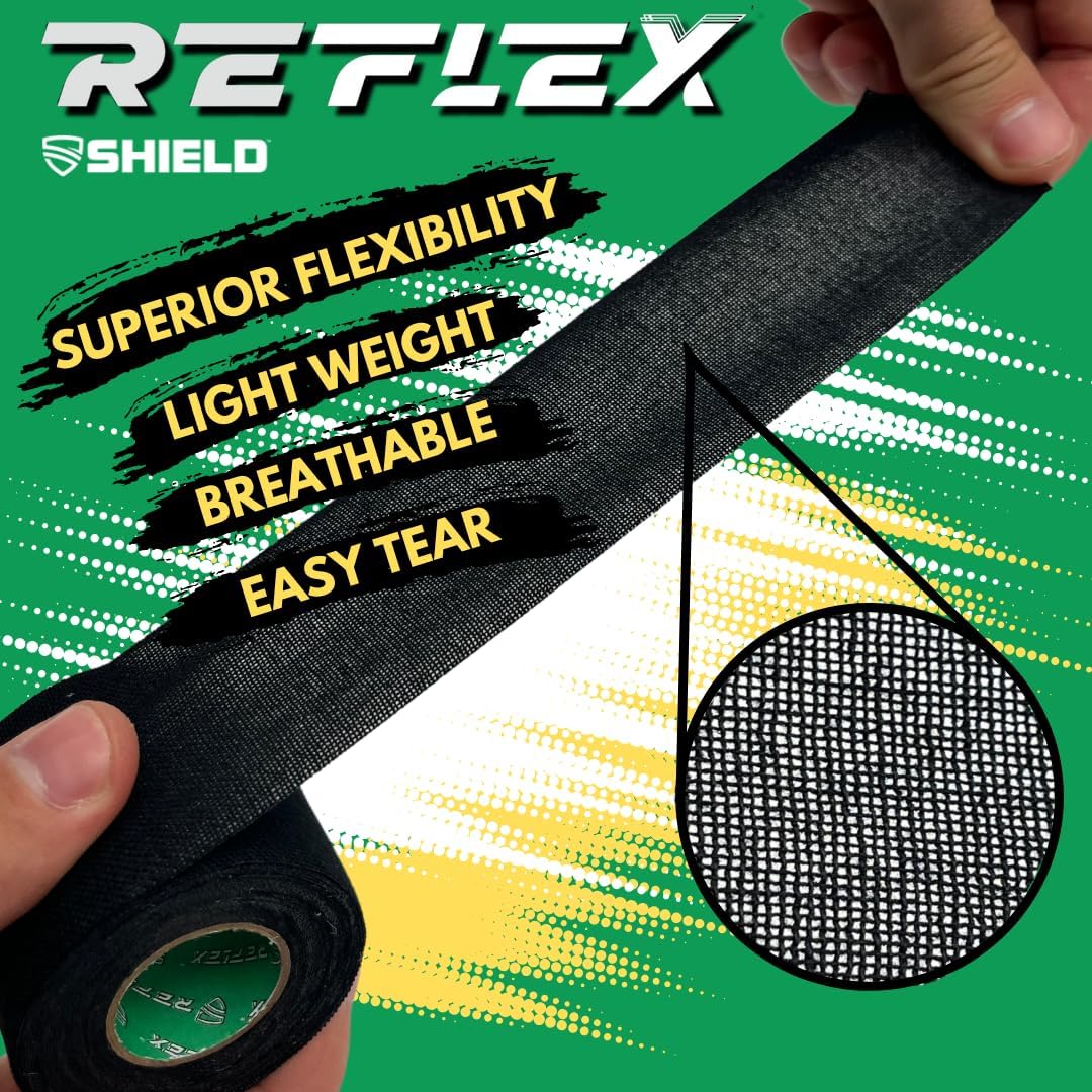 Shield Reflex | Stretch 1 Inch Athletic Tape, Tear by Hand, Made in USA, Thin, Flexible, Finger Tape, Elastic Sports Tape 12 Pack (Raven Black)
