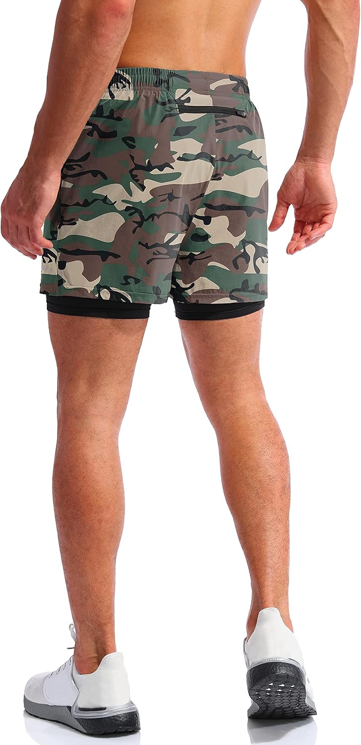 Pudolla Men’s 2 in 1 Running Shorts 5" Quick Dry Gym Athletic Workout Shorts for Men with Phone Pockets - Image 4