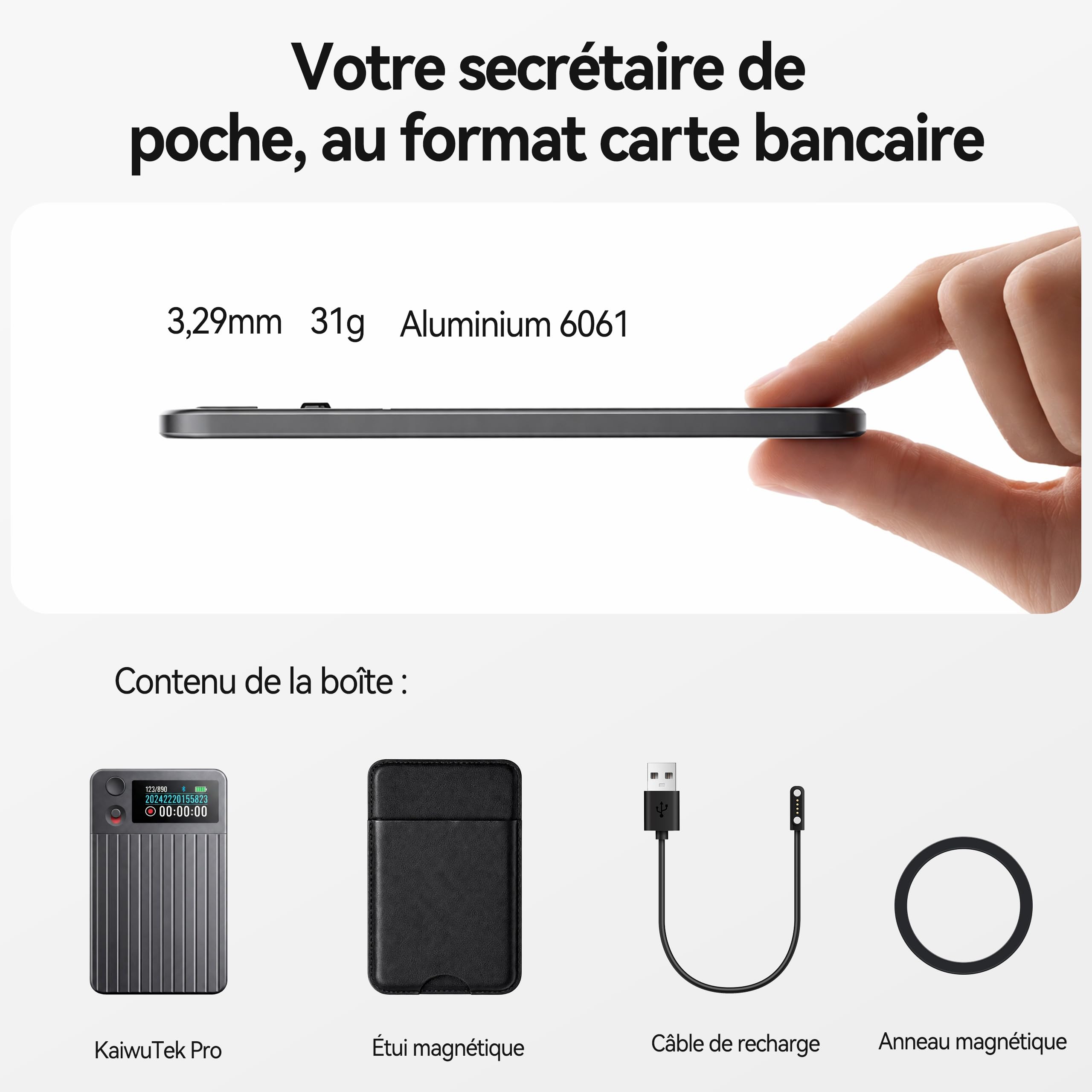 Enregistreur Vocal IA avec Transcription et résumé AI avancés Dictaphone IA | 1200 Min/Mois, Audio HD, avec étui, pour réunions de Travail, Cours et appels, Cadeau pour Professionnels et étudiants