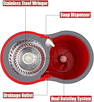 Vista 5 de Juego de trapeador y cubo 360, cubo de trapeador con escurridor giratorio, cabezales de repuesto de microfibra para 3 trapeadores, trapeadores