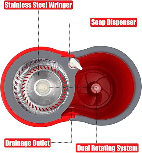 Miniatura 5 de Juego de trapeador y cubo 360, cubo de trapeador con escurridor giratorio, cabezales de repuesto de microfibra para 3 trapeadores, trapeadores