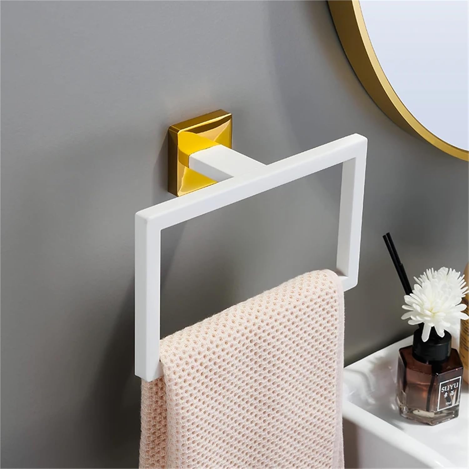 Gold Bathroom Hardware Set Wall-Mount 304 Stainless Steel Towel Bar Ring Paper Holder Hooks Accessories(WG Towel Ring)