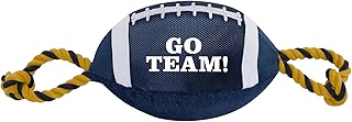 Pets First Football Dog Toy, Tough Nylon Quality Materials with Strong Pull Ropes & Inner Squeaker, Nylon Football Blue/Gold