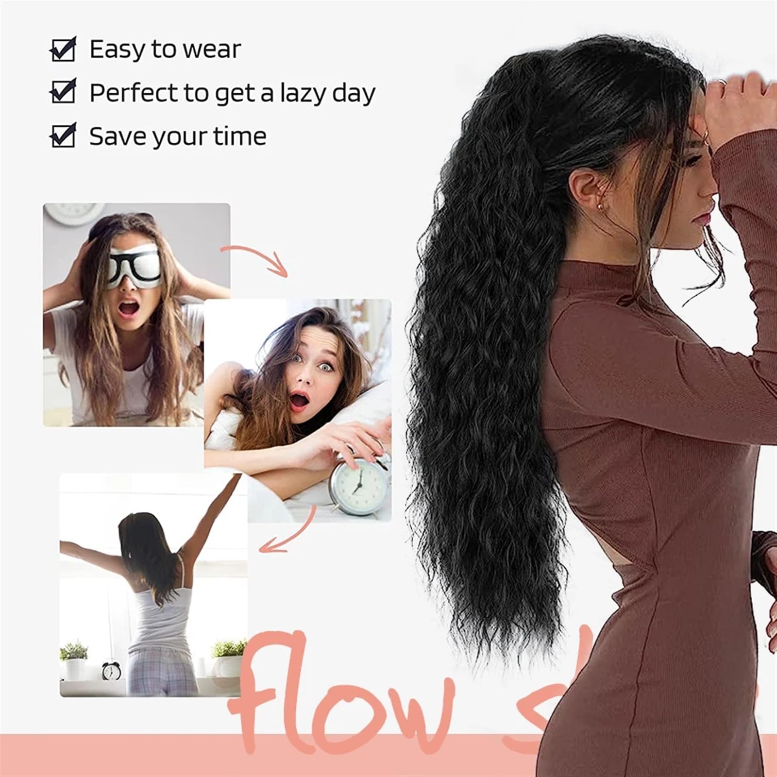6 Inch Synthetic Curly Ponytail Extension with Drawstring & Clips Amazon.com : Afro Puff kinky curly Drawstring Ponytail  main image 4