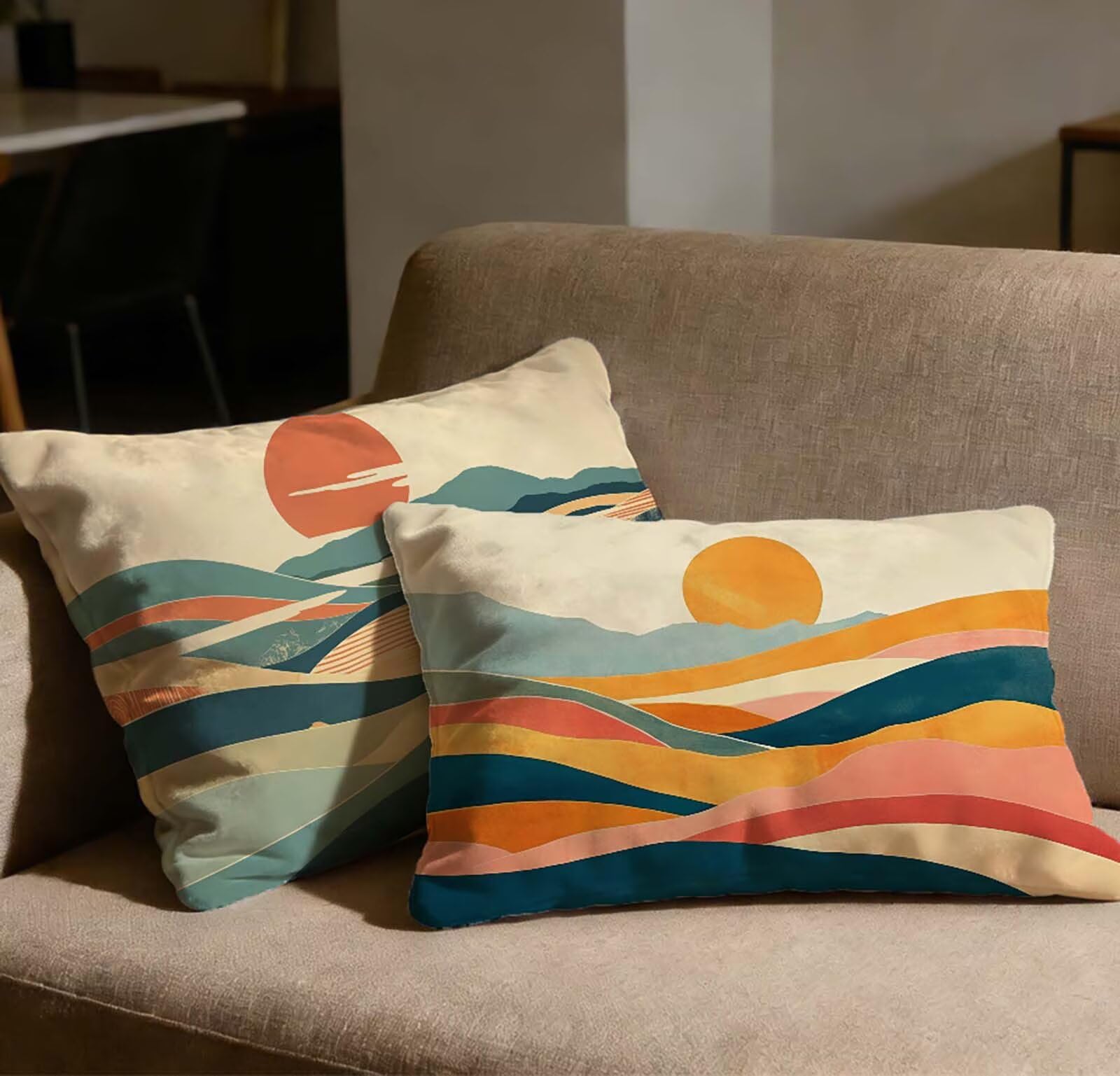 Taie oreiller 60x90 velours housse de coussin rectangulaire coucher de soleil salon chambre lot de 2