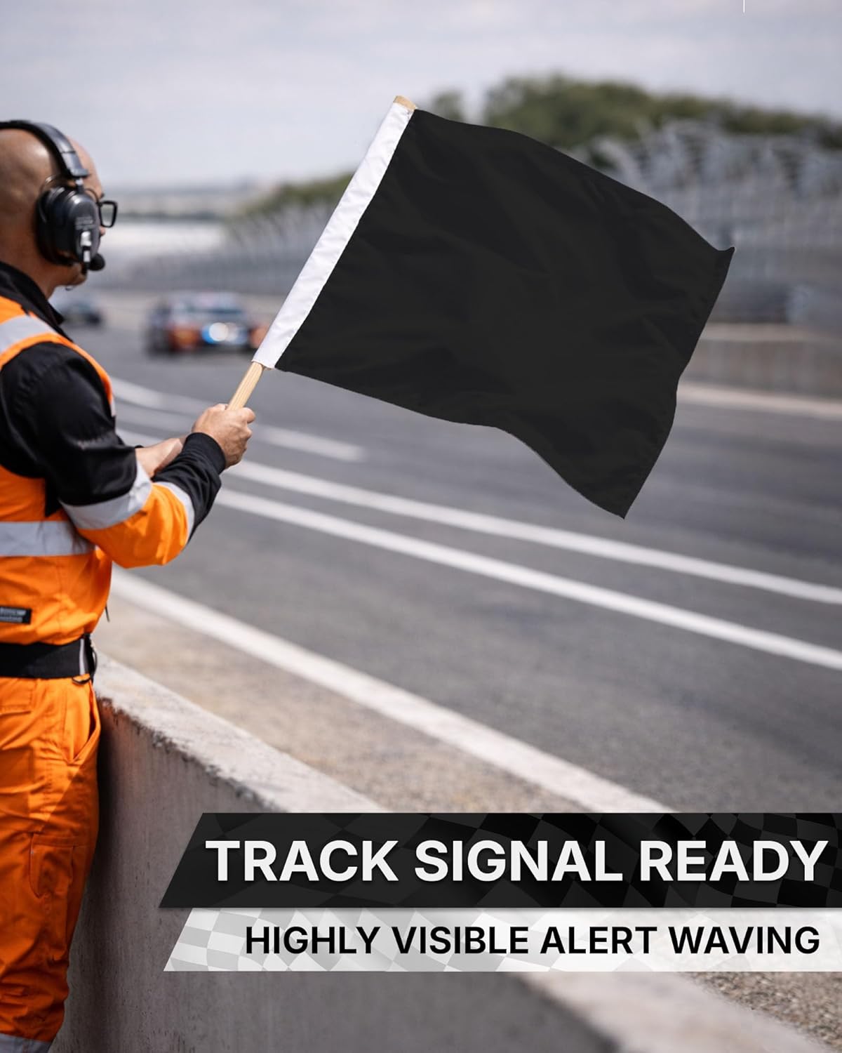 AGAS Mfg Auto Racing Flag -Return to Pit Flag (Black), 24x30 inch, made from 200D Nylon with a nylon sleeve closed on top.