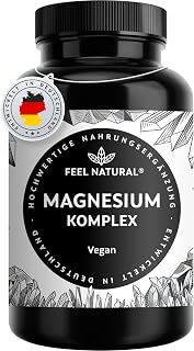 Magnesium Komplex – 180 Kapseln mit 400mg elementarem Magnesium pro Tagesdosis – aus 4 hochwertigen Verbindungen: -Oxid, Citrat, Bisglycinat & -Malat – hochdosiert