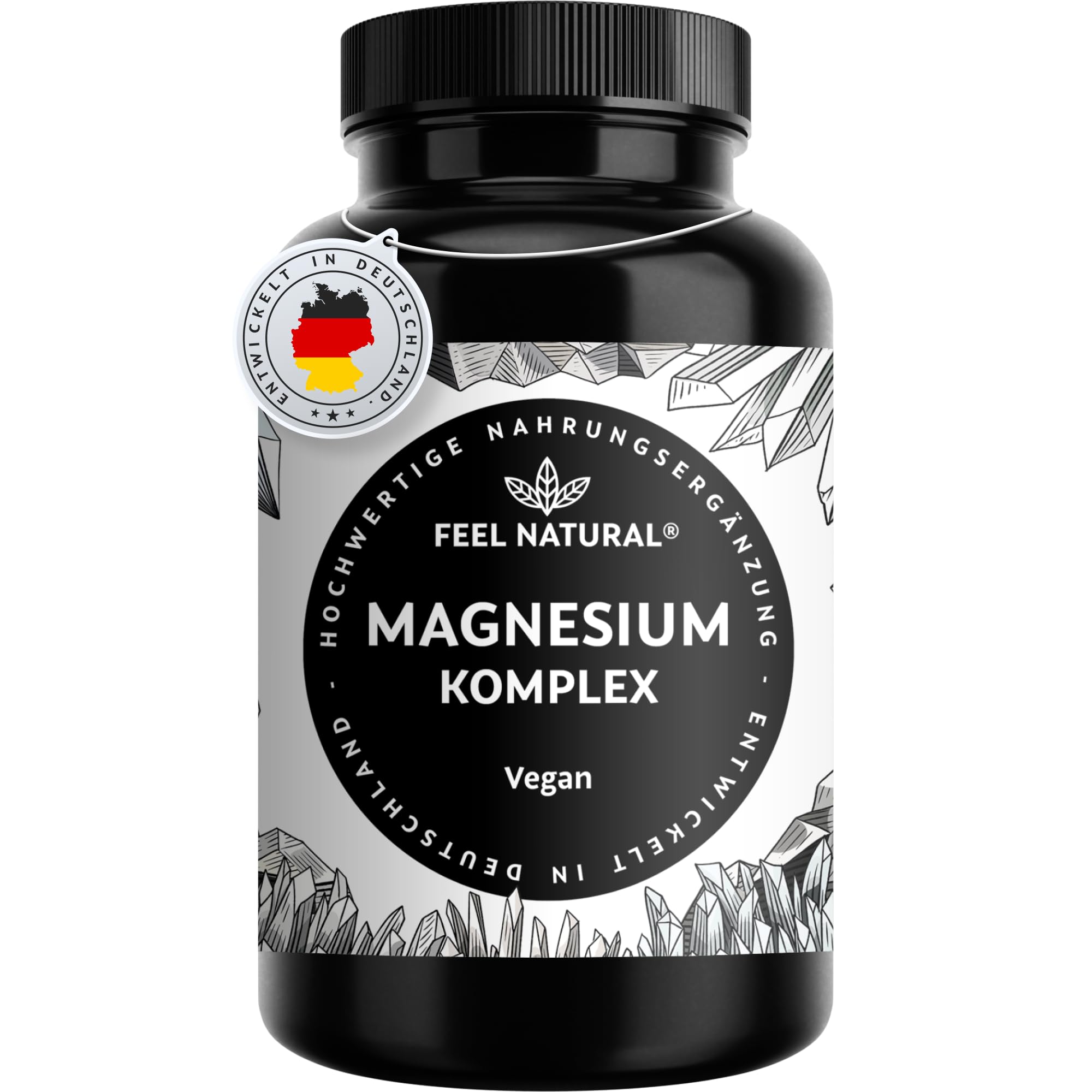 Magnesium Komplex – 180 Kapseln mit 400mg elementarem Magnesium pro Tagesdosis – aus 4 hochwertigen Verbindungen: -Oxid, Citrat, Bisglycinat & -Malat – hochdosiert