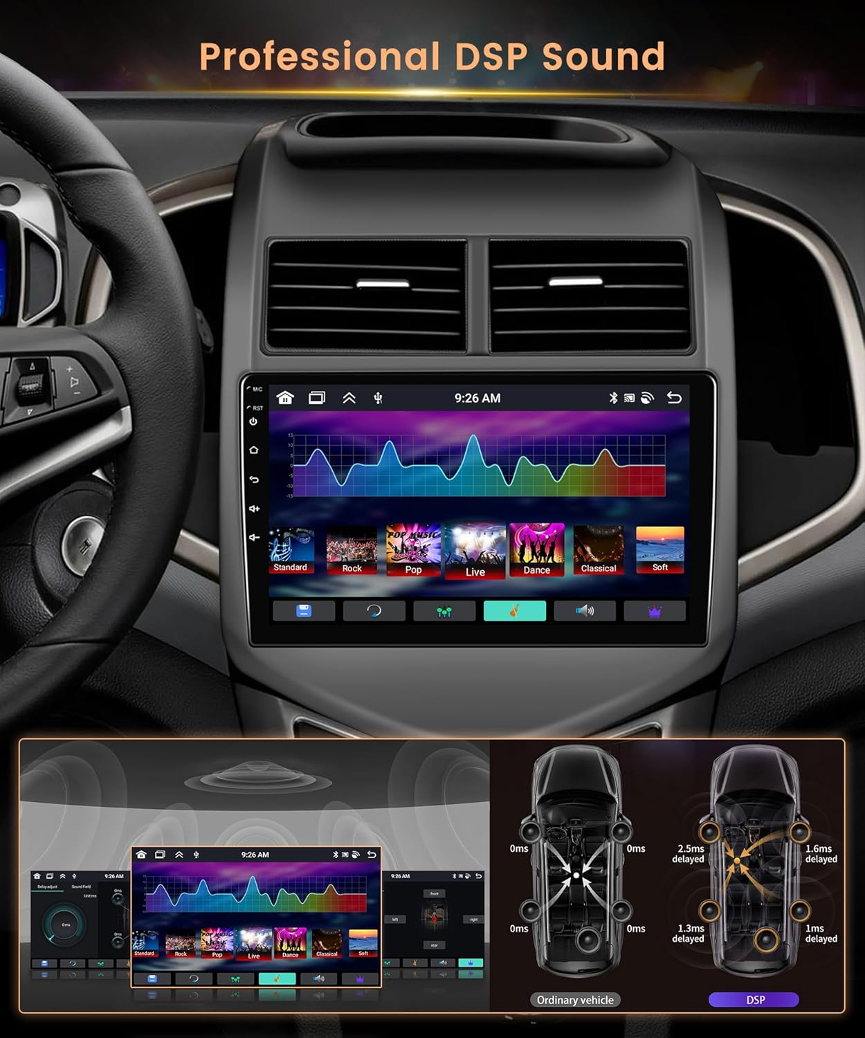 8-Core 6G+128G Android 15 Car Stereo Radio for Chevy Sonic Aveo 2011-2015, Rimoody Wireless Carplay and Android auto GPS WiFi Mirror Link DSP-36 9'' Touchscreen Bluetooth FM/RDS Backup Camera