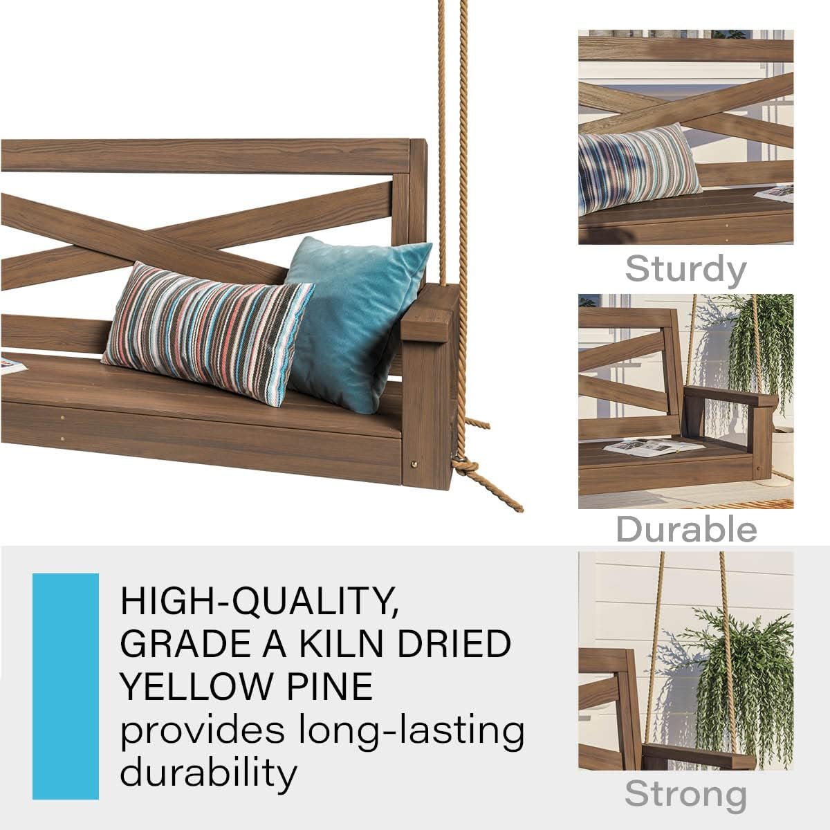 Porchgate Amish Heavy Duty 700 Lb Boardwalk Porch Swing W/Ropes (4 Foot, Warm Walnut Stain)