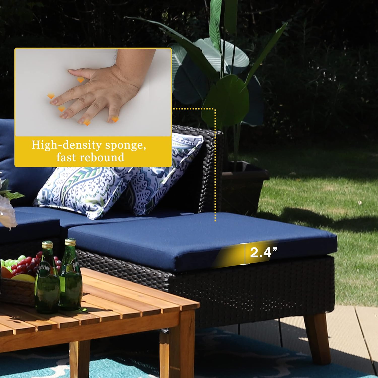 Buy PHI VILLA 3Piece Outdoor Rattan Sectional Sofa Set with Acacia