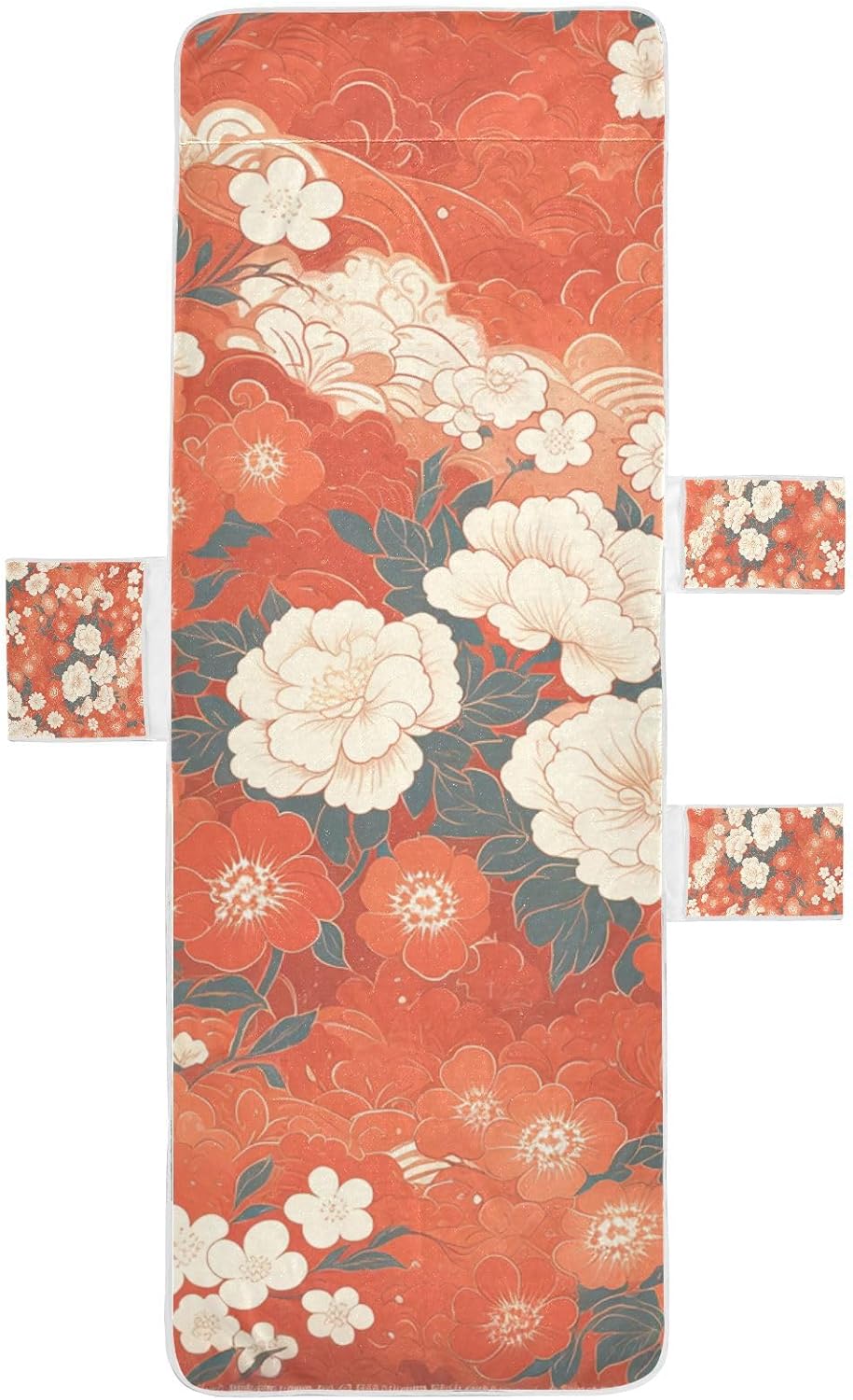 Japanese Style Orange Flowers Patio Chaise Lounge Chair Cover Waterproof Patio Chaise Lounge Slipcover for Outdoor Pool Beach Sunbathing, 85" X 30"