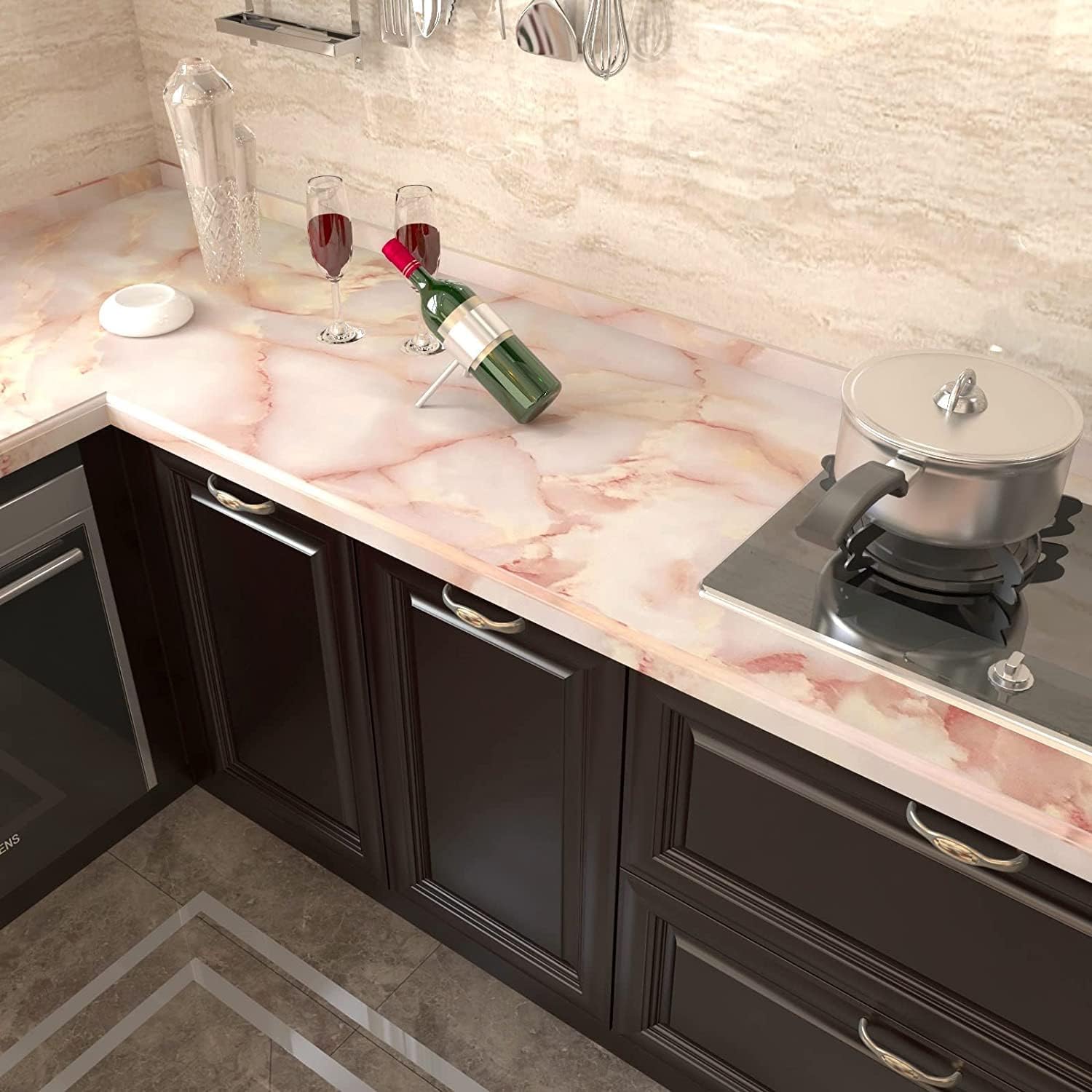 VIOPVERY Jade Marble Wallpaper Peel and Stick 35"x197" Pink Wall Paper Pull and Stick Contact Paper for Countertops Waterproof Self-Adhesive Marble Contact Paper for Kitchen Desk Cabinet Decor