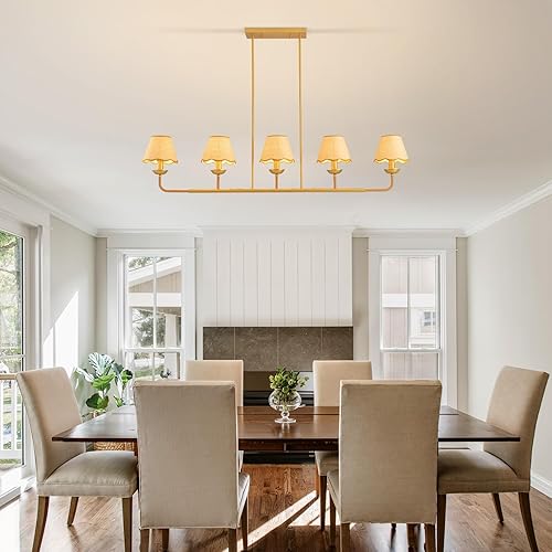 Miniatura 6 de Lámpara bohemia para isla de cocina, lineal, rústica, de 55 pulgadas, de ratán dorado, para comedor, sala de estar y mesa de cocina, lámpara