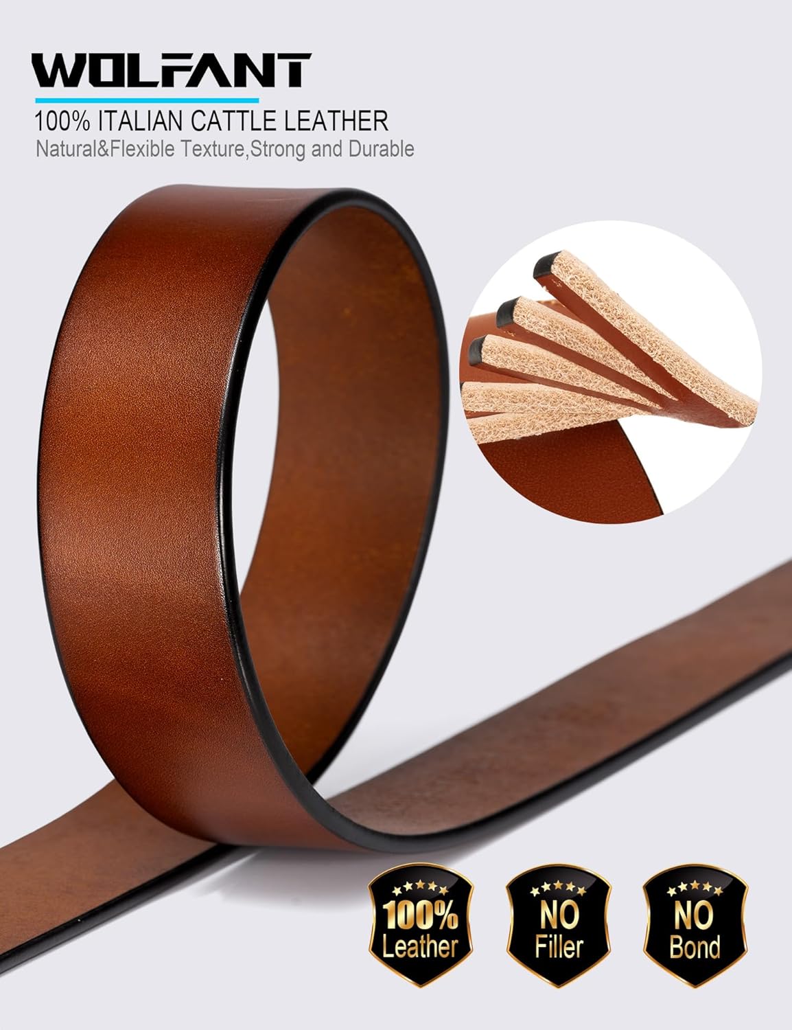 WOLFANT Thicken Full Grain Heavy Duty Belts for Men,100% Italian Real Solid Leather - Image 3