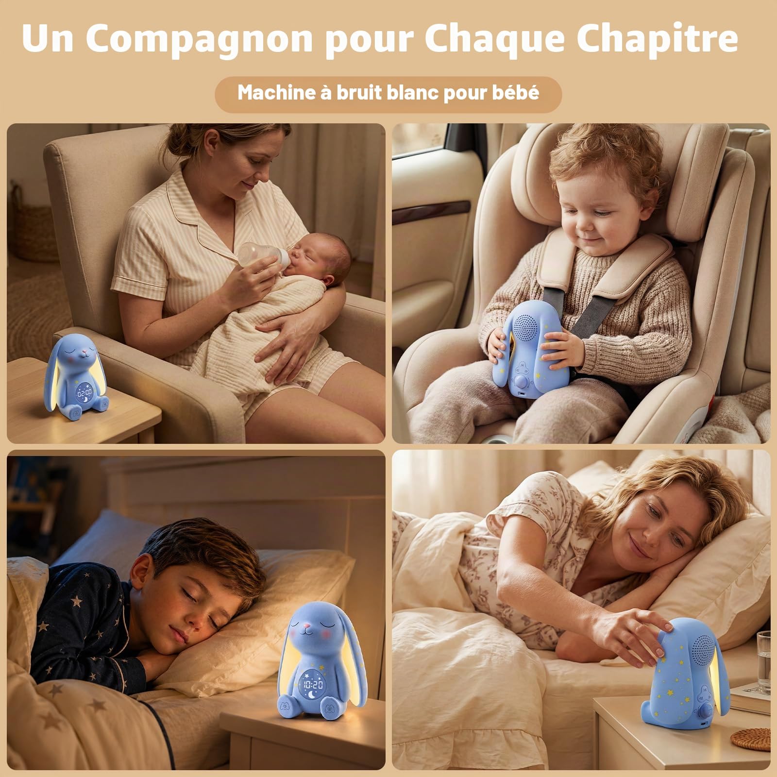 Mewaii Machine à Son pour Bébé avec Lumière Nuit, Détection des Pleurs, 100 Sons Relaxants, Contrôle App, Batterie Longue Durée