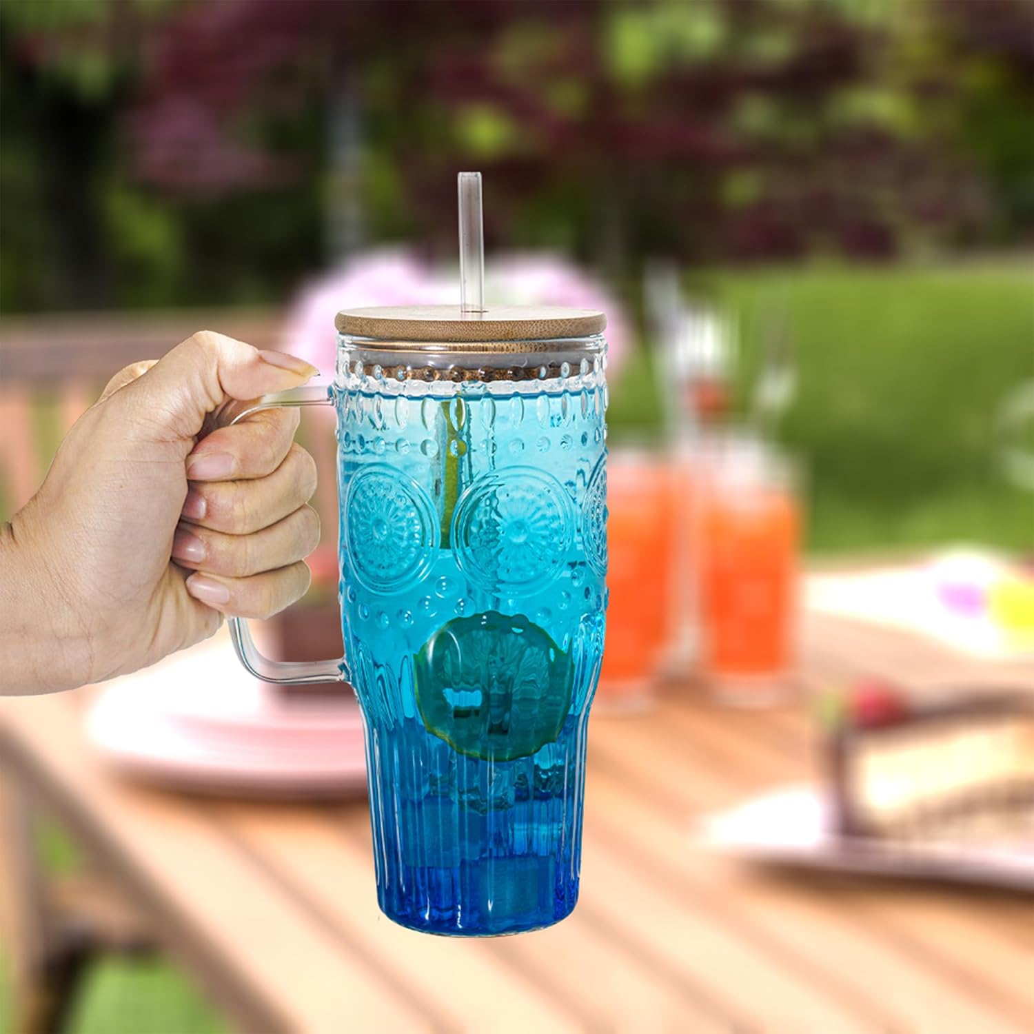 Bandesun 32oz Vintage Glass Cup with Handle with Bamboo Lids and Straws - Borosilicate Glass Tumbler for Hot and Cold drinks - Image 7