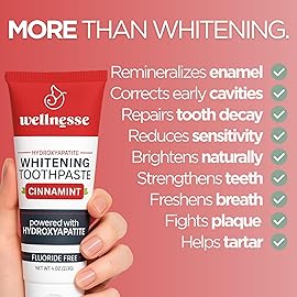Wellnesse Hydroxyapatite Toothpaste - Fluoride Free for Sensitive Gums - Anti-Plaque, Remineralizing, Enamel Protection & Natural Whitening Toothpaste for Adults - Cinnamint Flavor - 4 oz