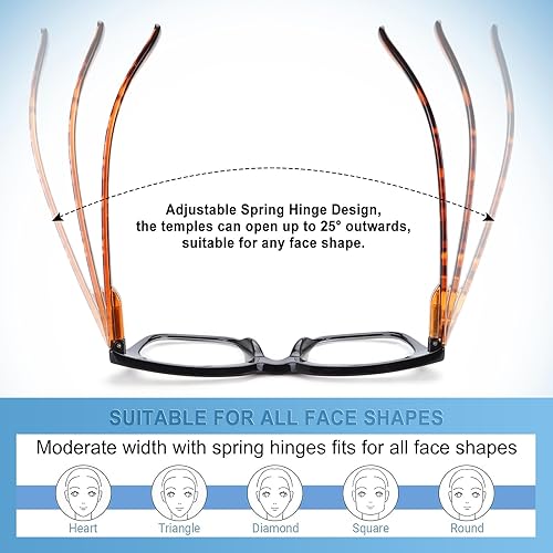 Miniatura 5 de Paquete de 6 lentes de lectura de moda para mujeres y hombres, bloqueo de luz azul, lectores cuadrados de gran tamaño con bisagra de resorte