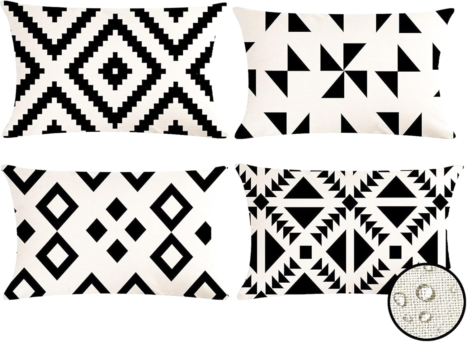 Set of 4 Outdoor Indoor Black White Throw Pillow Covers 12×