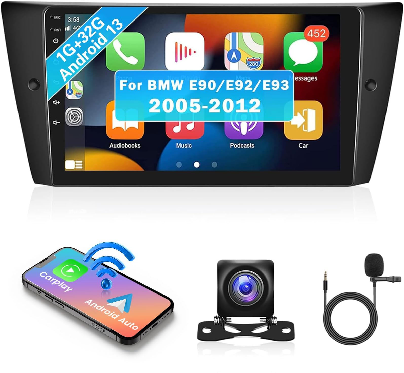 Android Autoradio per BMW Serie 3/5 E90 E60 (2005-2008) Sistema CCC Android 12 GPS Navi Octa core 2G RAM+32G ROM con sistema idrive mantenuto Wireless Carplay/Bluetooth/DAB/OBD/TPMS