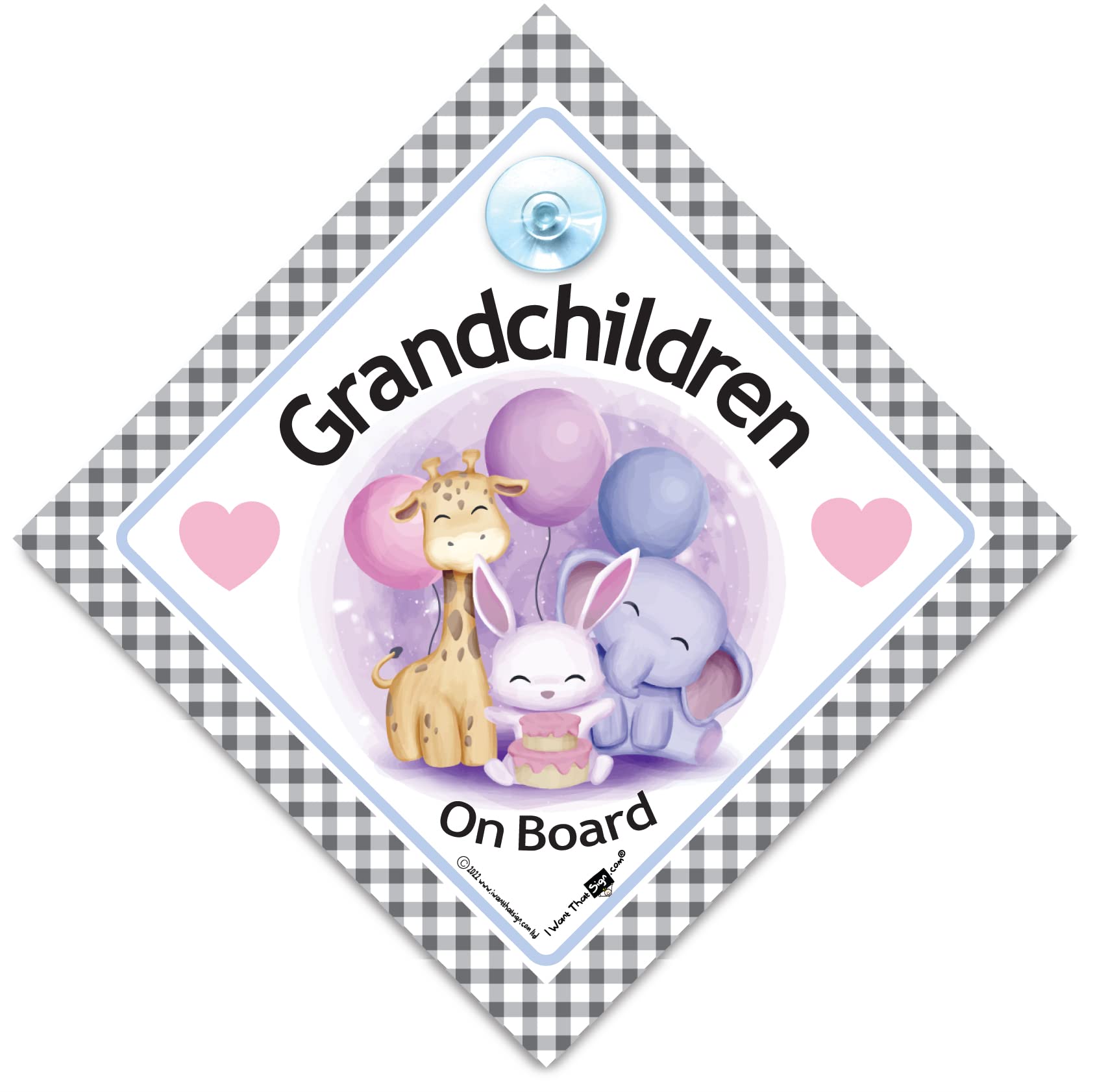 Grandchildren On Board Car Sign Cute Animals, Baby On Board Sign, Grandchild On Board, Designed to Let Other Road Users a Child is in The Car, 14 cm x 14cm x 2cm