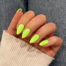 SXVME Neon Green Press On Nails Short Almond, 30 Pcs Glossy Fake Nails with Nail Glue, Opaque Soft Gel Glue on Nails, Reusable Stick On Nails Kit for Women, Natural Looking Full Cover Nail