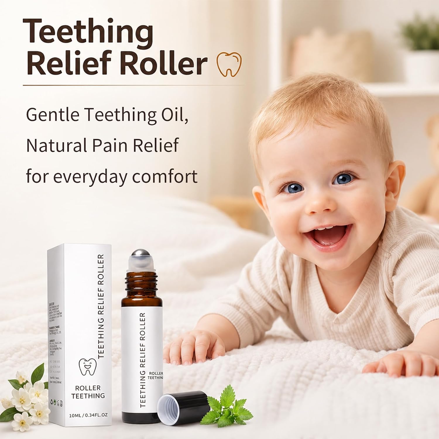 Teething Relief Roller All Natural for Babies, Teething Roller Baby Teething Oil, Natural Relief Roller, A Thousand Roses Teething Roller Oil (10ML, 2PCS)