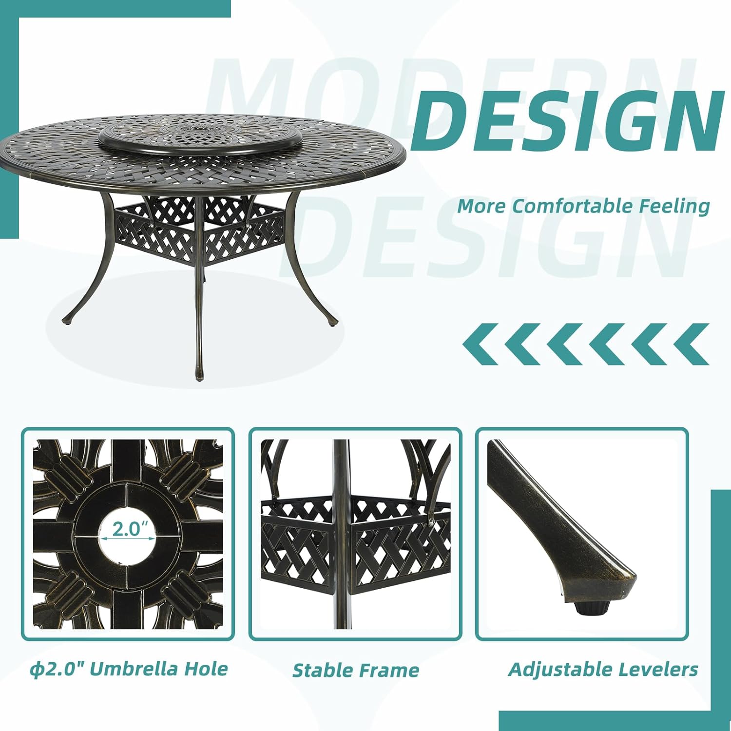 MEETWARM 9-Piece Outdoor Patio Dining Set, All-Weather Cast Aluminum Patio Conversation Set- 8 Cushioned Swivel Rocker, 61" Round Patio Dining Table w/Detachable Lazy Susan/Umbrella Hole, Navy Blue