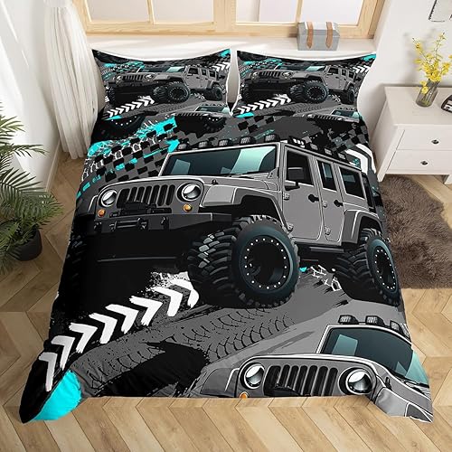 Vista 20 de Erosebridal Funda de edredón roja de coche de carreras para niños y adolescentes, juego de ropa de cama de coche de carreras tamaño Queen, funda