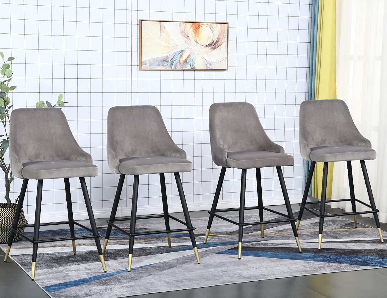 Buy Velvet Counter Stools Set of 4 Upholstery Barstools Bar Stools