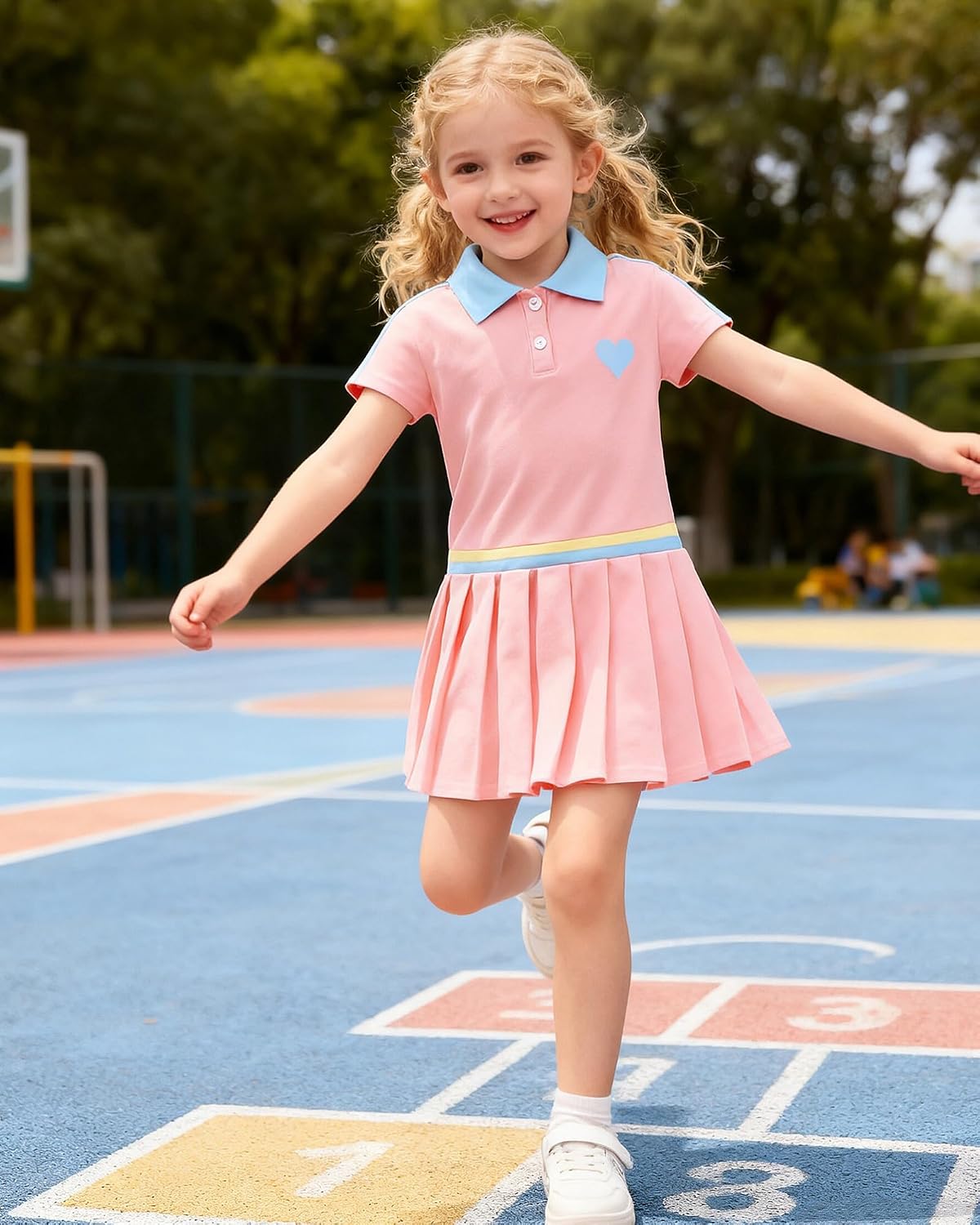 Toddler Girls Dresses Summer Polo Sporty Casual Dress 2-8Y