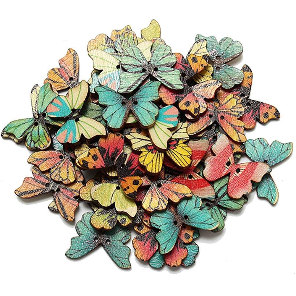 Romote 50Pcs 2 Holes Mixed Wooden Button Sewing Scrapbooking Diy Craft