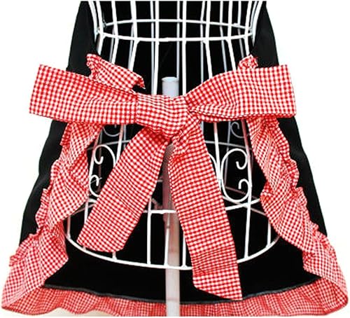 Miniatura 3 de Hyzrz Lindos delantales retro con bolsillos para mujeres y niñas, delantal de cocina vintage para regalo de madre (rojo)