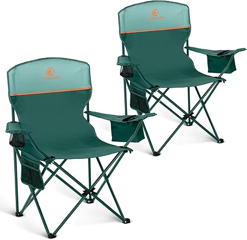 HIGH POINT SPORTS Paquete de 2 sillas de camping portátiles para adultos, silla plegable para campamento al aire libre, sillas de césped ligeras,
