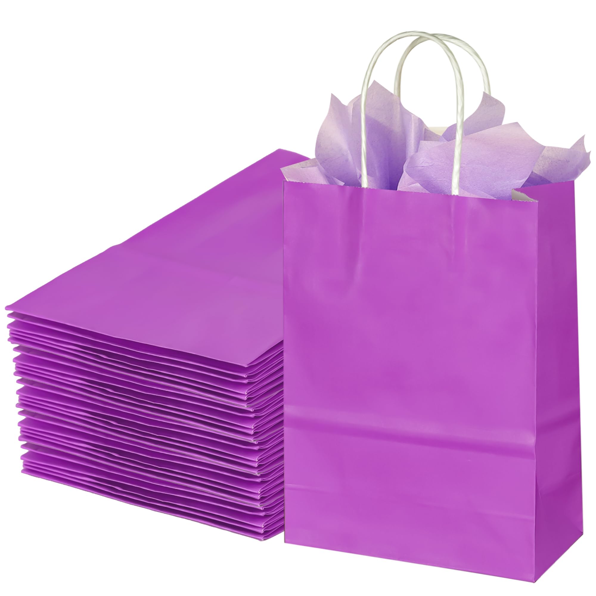 BLEWINDZ 32Pcs Small Paper Gift Bags with Tissues, Purple Party Favor Bags with Handles, 8.7" Goodie Bag for Birthday, Shopping, Party Supplies