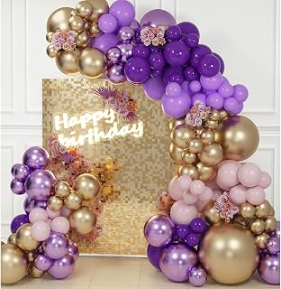 Kit de globos para guirnalda, colores morado y dorado cromado, bodas, niñas, mujeres, cumpleaños, novia, baby shower, decoraciones de fiesta temática de Rapunzel