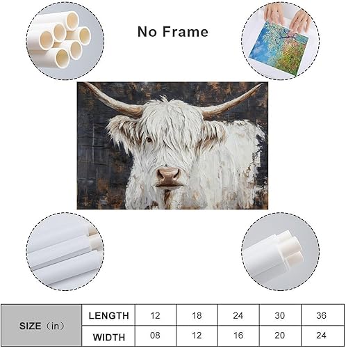 Miniatura 2 de Arte De Pared De Ganado De Las Tierras Altas, Vaca Con Margarita, Paisaje De Arbusto, Decoración De Pared De Granja Para Sala De Estar, Pasillo,