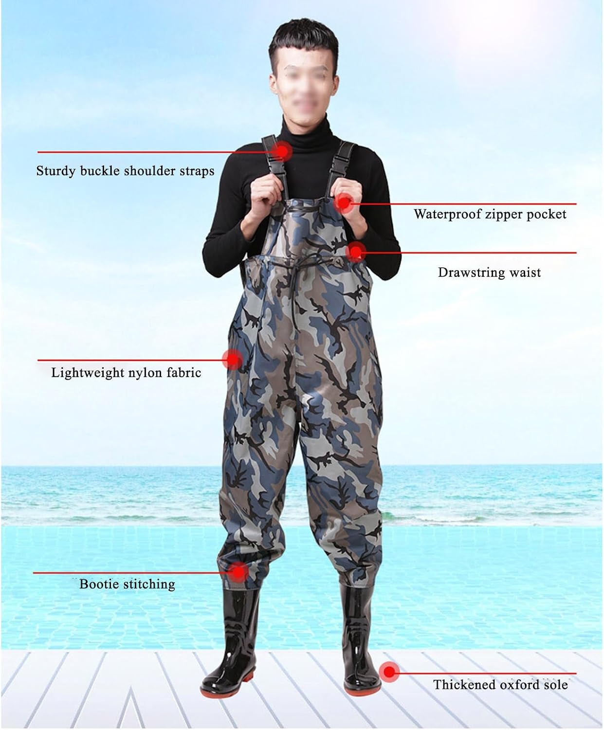 TemkIN Chest Waders – Camo Waders for Men and Women with Boots, 2-ply Nylon/PVC Waterproof Bootfoot Waders for All Water Sports (Size : 37)