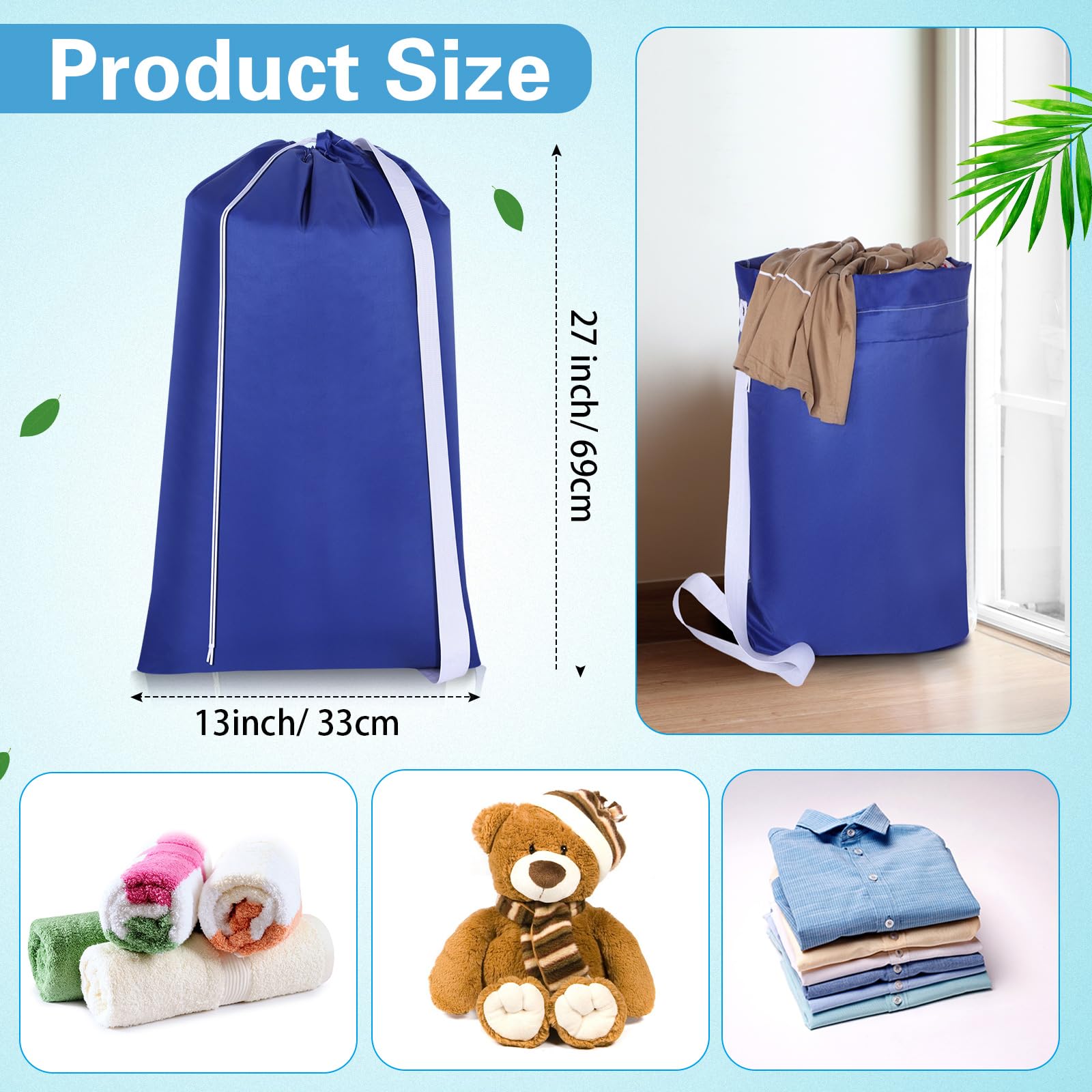 Extra großer Nylon-Wäschesack mit Gurt, Reise-Wäschesäcke mit Kordelzug, schmutziger Wäschesack, tragbarer Wäschesack für Wohnheim, College, Stoffaufbewahrung (68,6 x 33 cm, dunkle Farbe),