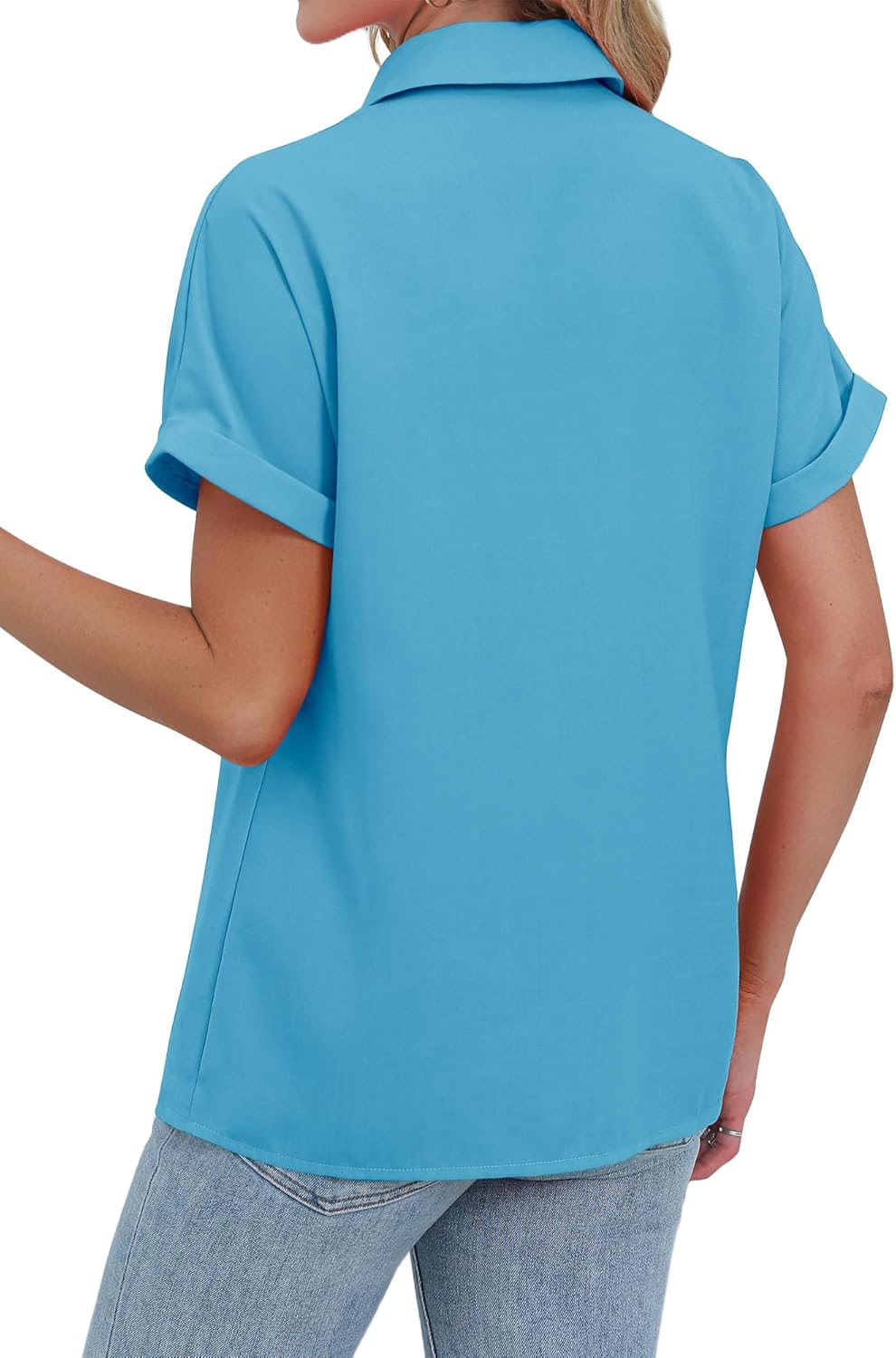 MYMORE Women's Western Cowgirl Rhinestone Fringe Button Down Shirt Rolled Cuffed Short Sleeve Shirt Country Concert Outfit - Image 2