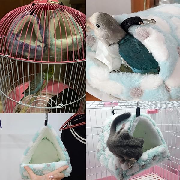 ハムスター モルモット ハリネズミ チンチラ フェレット 鳥 小動物 ハウス ハート つり下げ ベッド 家 ペット ふわふわ もこもこ 冬 暖かい(ブルー・ハート柄,S) - 3